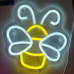 Neon Bee Wall Art - White and Yellow